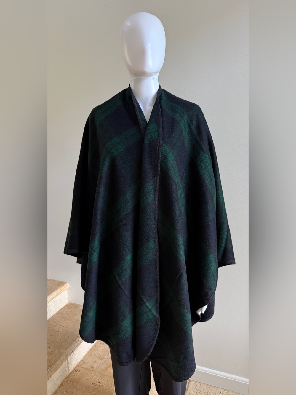 100% Cashmere Shawl Cape Wrap, Plaid Multicolor, Made in England